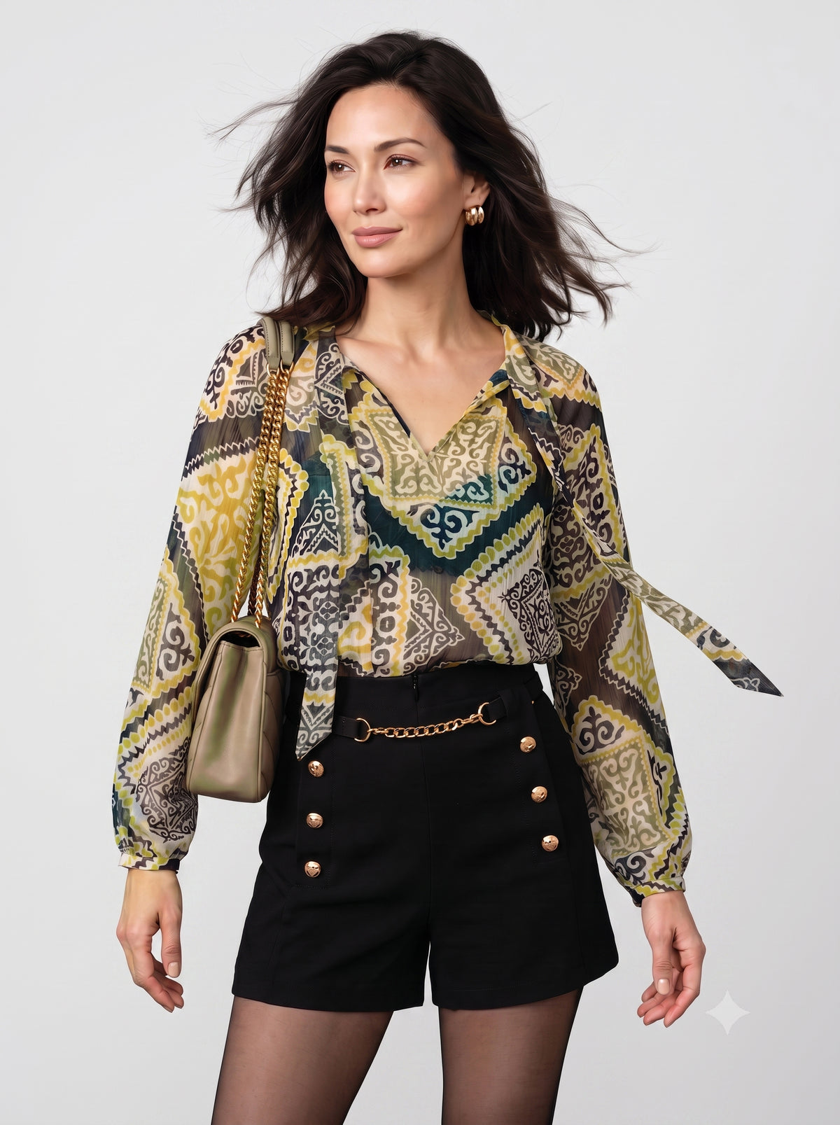 INDRA - Blouse réversible vert graphique