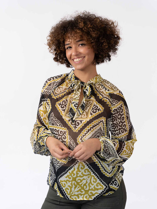 INDRA - Blouse réversible vert graphique