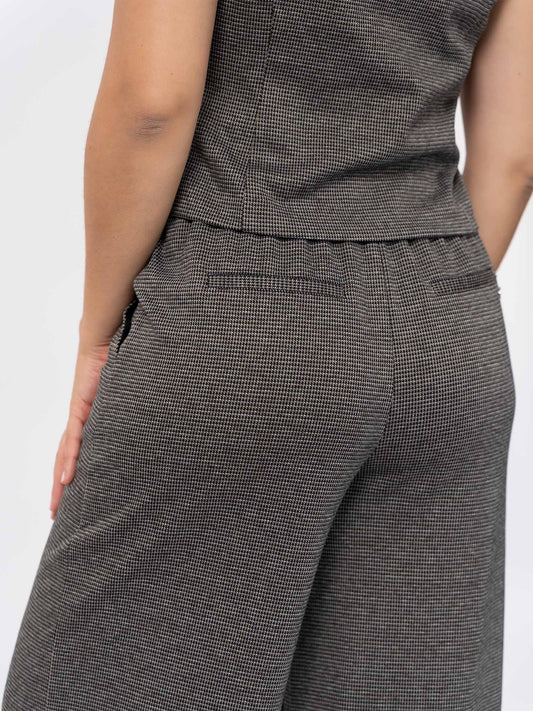 THERON - Pantalon palazzo maille jacquard pied-de-poule