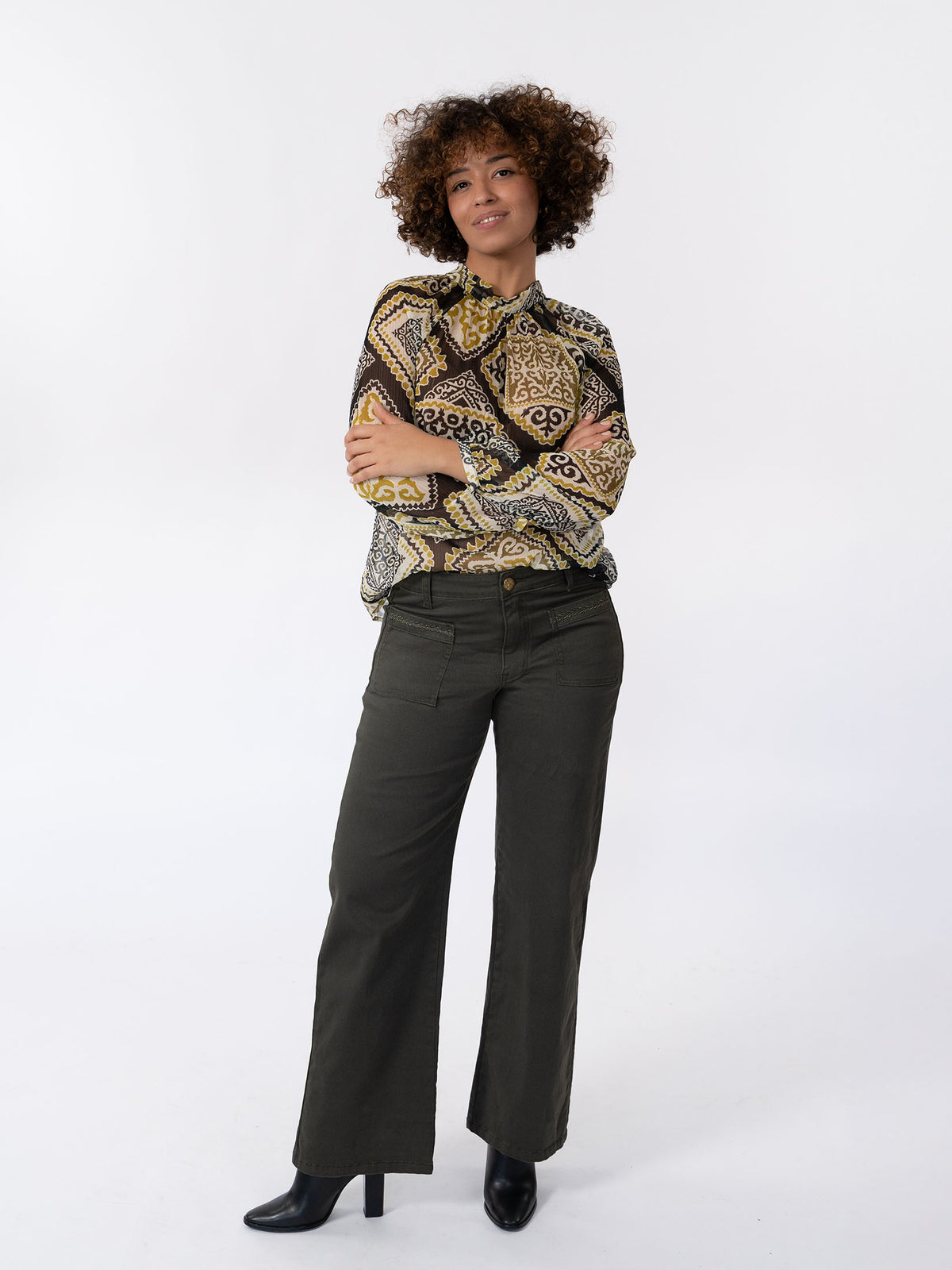 INDRA - Blouse réversible vert graphique