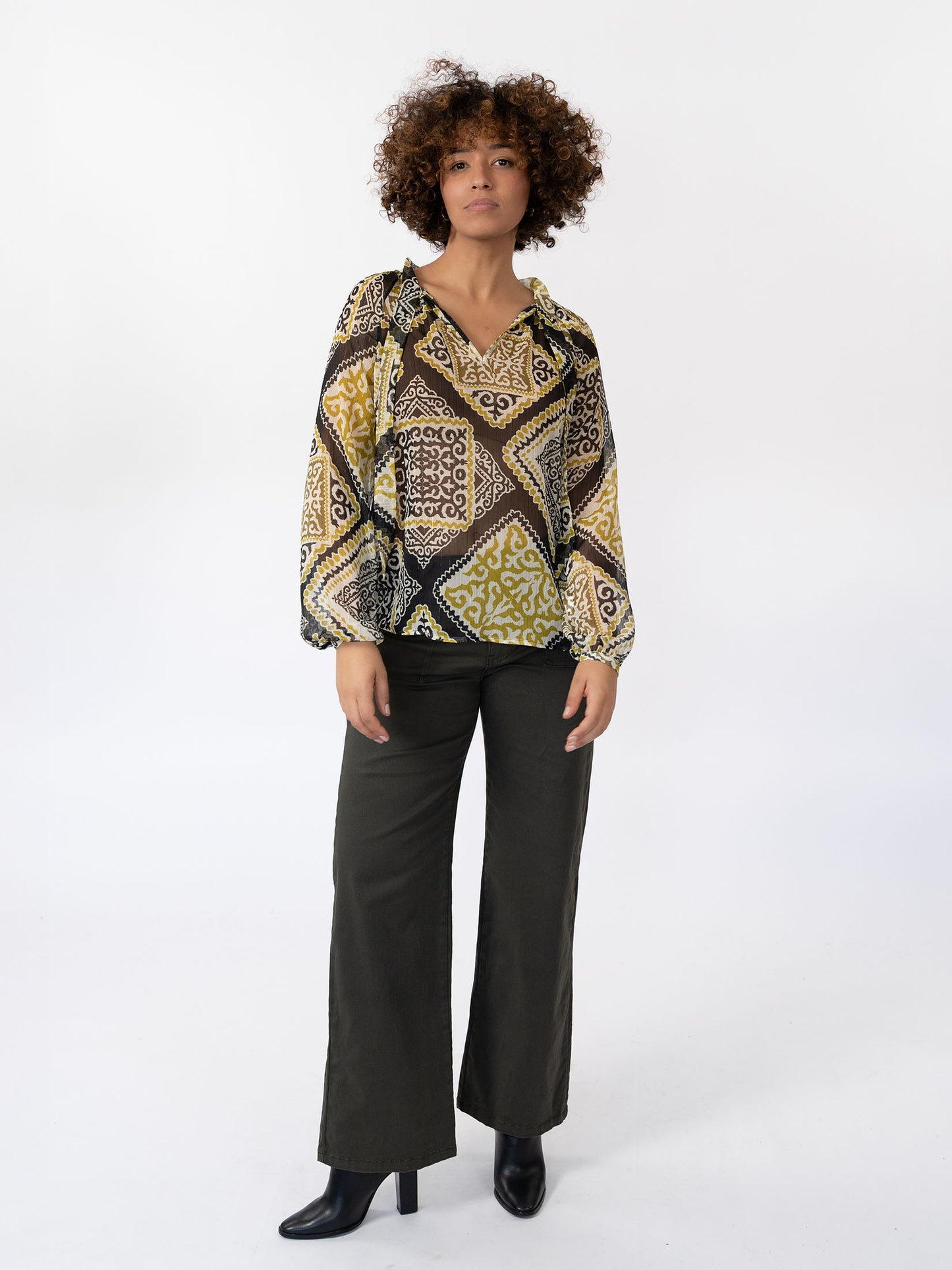 INDRA - Blouse réversible vert graphique