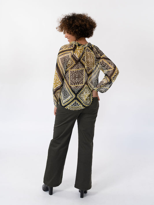 RHEA - Jean large stretch brodé vert