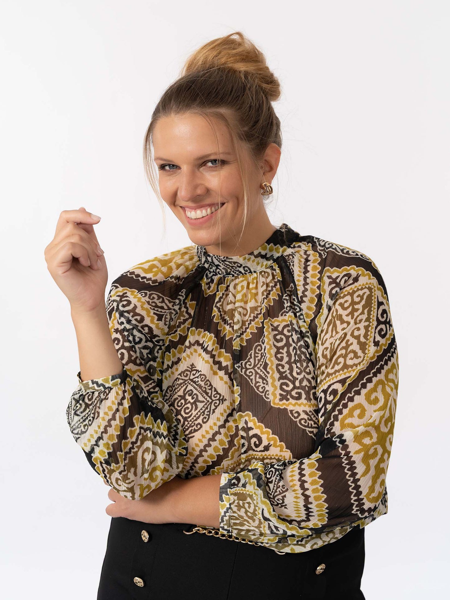 INDRA - Blouse réversible vert graphique