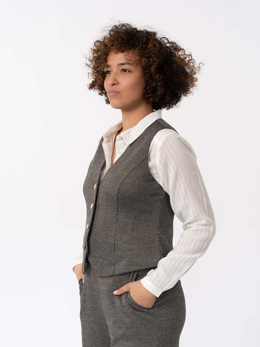 CHARLIZE - Gilet de costume maille jacquart pied-de-poule