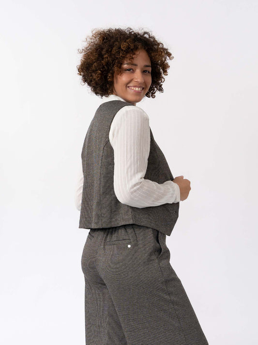 CHARLIZE - Gilet de costume maille jacquart pied-de-poule