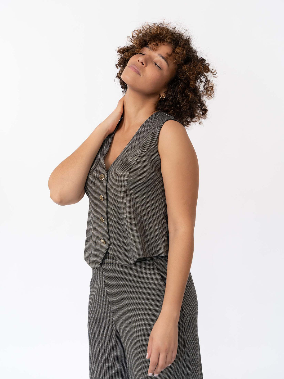 CHARLIZE - Gilet de costume maille jacquart pied-de-poule